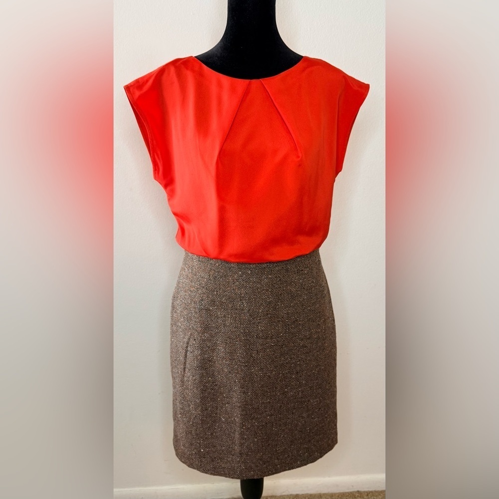 Loft tweed wool blend skirt dress orange short sleeve blouse work preppy chic 4P